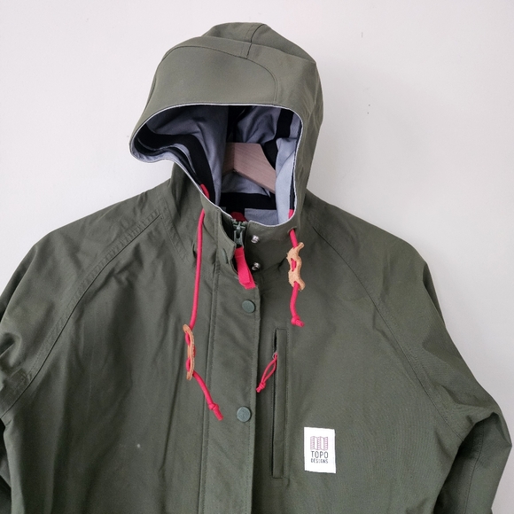Topo Designs Olive Green Women's Tech Rain Coat Trench - Picture 5 of 13